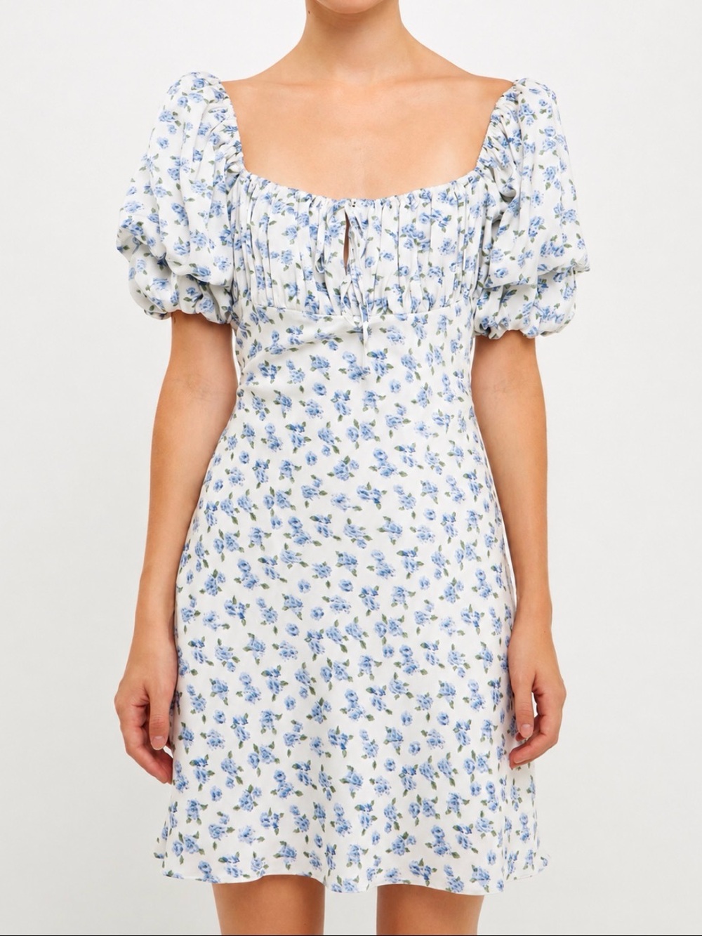 Free the Roses Blue Floral Puff-Sleeve Mini Dress - Picture 3 of 6